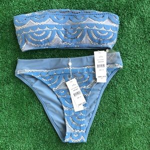 NWT PilyQ Sky Blue Bandeau + High Waist Teeny, Med
